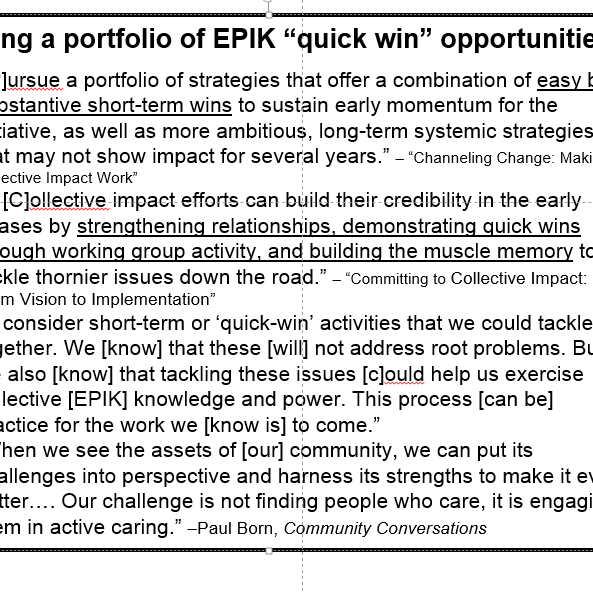 EPIK quick wins slide